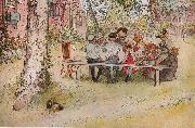 Carl Larsson Frukost under stora bjorken oil painting artist